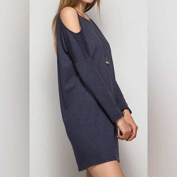 NWT French Terry Cold Shoulder Dress - Picture 2 of 6